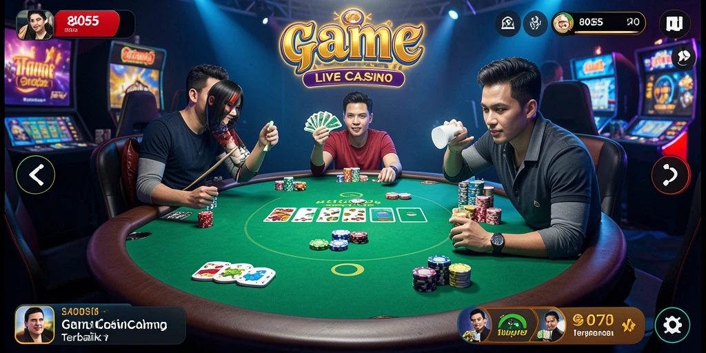 Screenshot 8055 menampilkan dealer langsung dalam aksi di meja casino.