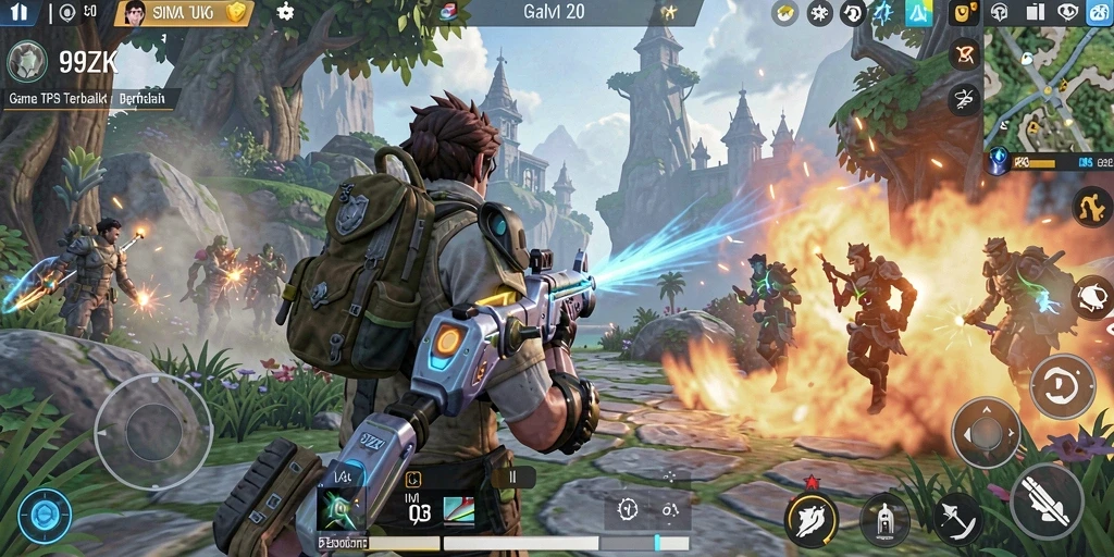 Tangkapan layar menunjukkan aksi mendebarkan dalam game TPS.