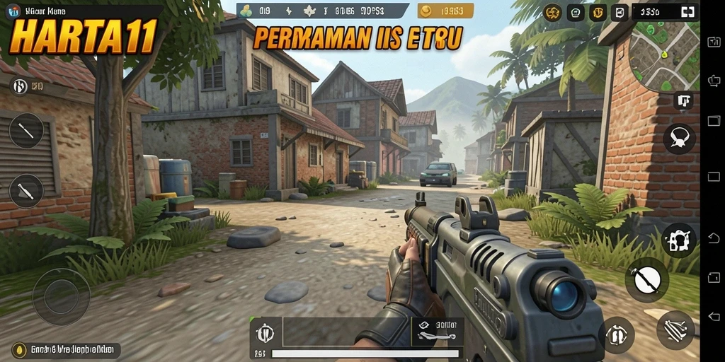 Screenshot HARTA11 menampilkan aksi tembak-menembak yang seru dan intens.