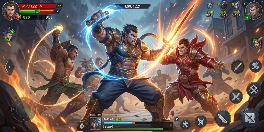 Tangkapan layar aksi menarik dari gameplay MPO1221 di arena pertarungan.