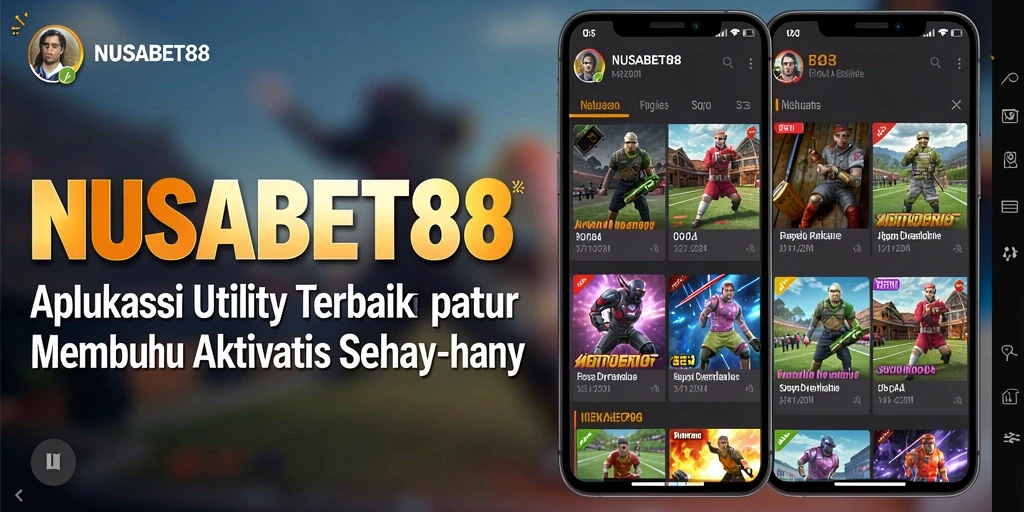 Screenshot utama NUSABET88 menampilkan antarmuka aplikasi Utility yang elegan dan fungsional.