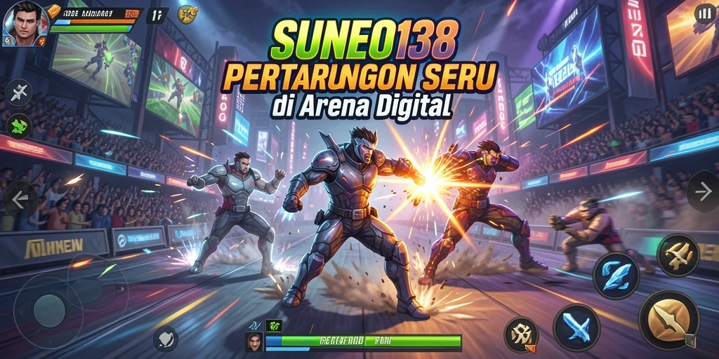 Screenshot SUNEO138 menampilkan pertarungan epic dengan karakter unik.