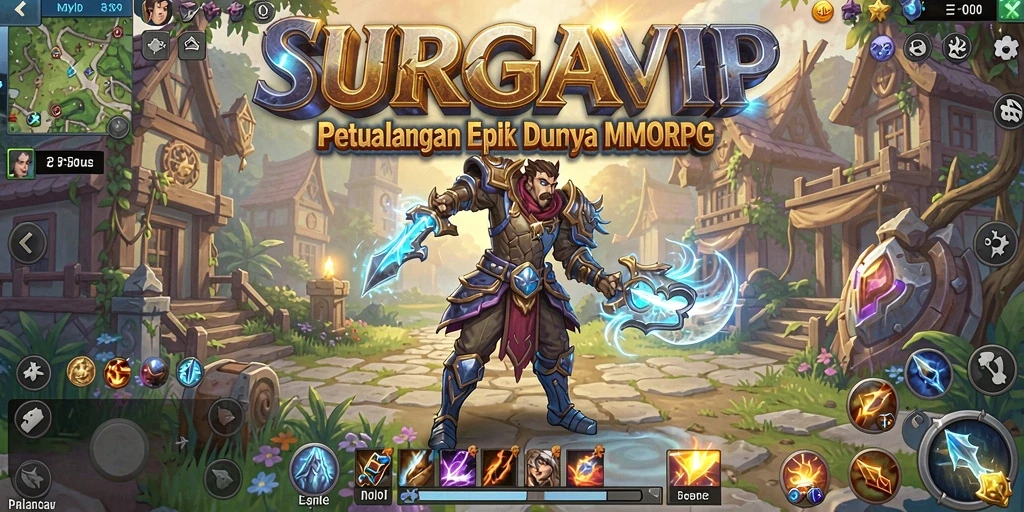 Screenshot gameplay SURGAVIP menampilkan pertarungan mendebarkan di dunia MMORPG.