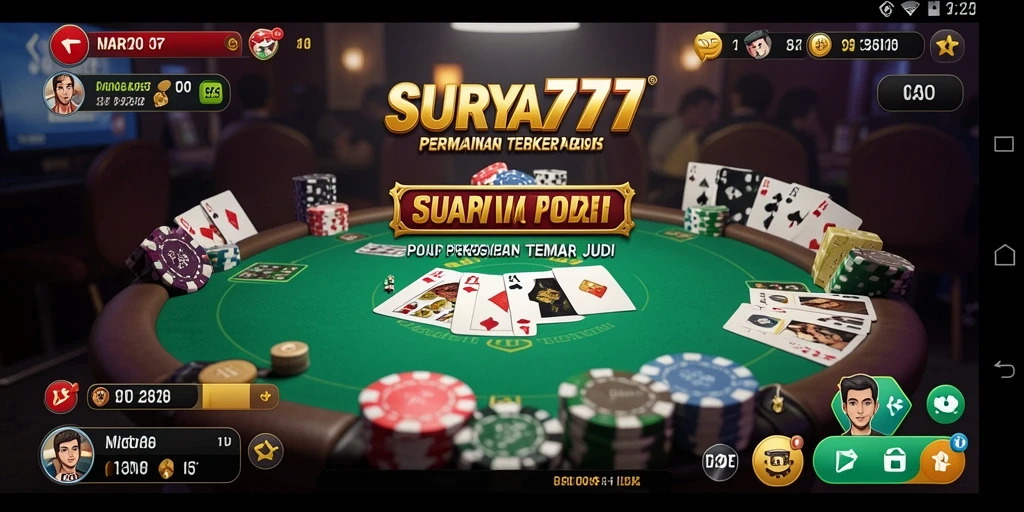 Tampilan antarmuka menarik dan gameplay Poker yang seru.