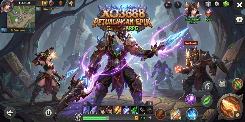 Screenshot utama XO368 menampilkan aksi petualangan ARPG yang mendebarkan.